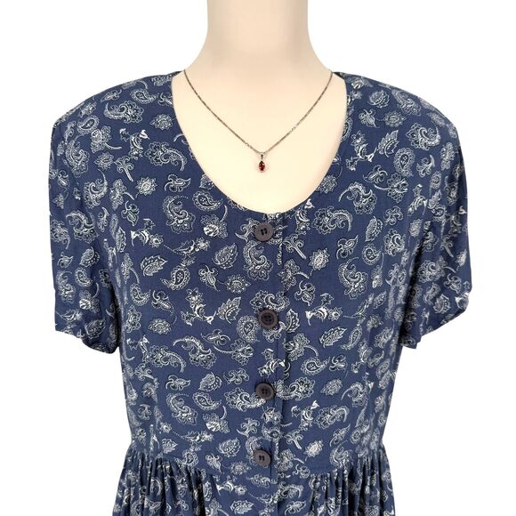 VTG 90s Leslie Fay Paisley Button Down Midi Dress Size 10 Short Sleeve Feminine - Picture 3 of 12